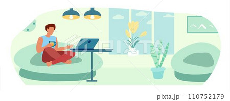A man is resting in a chair. Self-care concept. Vector illustration. A man is resting in a chair. Self-care concept. Vector illustration. 110752179