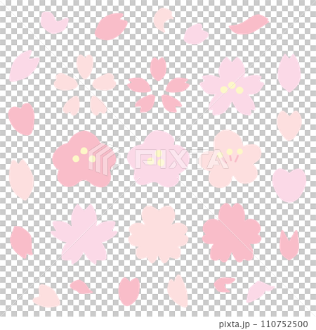 Simple deformed color illustration set of spring-like cherry blossoms 110752500
