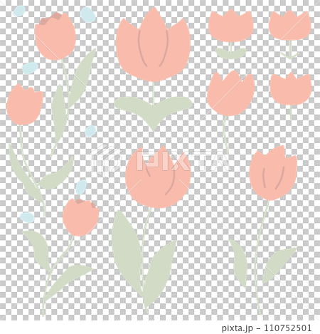 Color illustration set of simple deformed tulips Color illustration set of simple deformed tulips 110752501