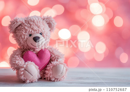 a little bear with pink heart sitting next to it a little bear with pink heart sitting next to it 110752687