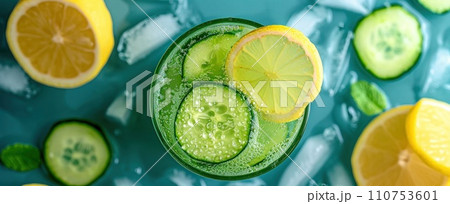 cucumber juice with lemon slice and onions 110753601