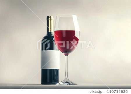 a glass with red wine and a bottle against white background a glass with red wine and a bottle against white background 110753626