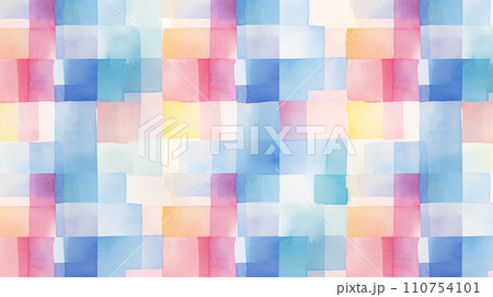 水彩　チェック模様　背景イラス　Generative AI 110754101