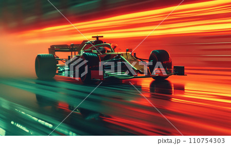 the racing car is going down the finish line 110754303