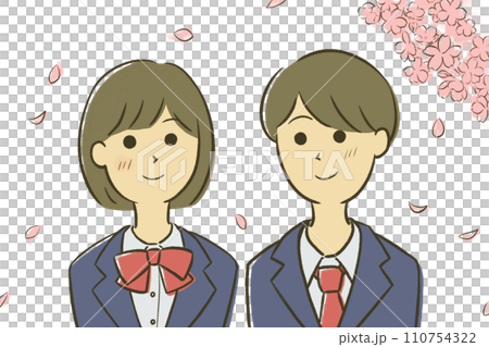 Spring cherry blossoms and male and female students 110754322