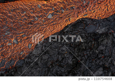 Aerial view of the texture of a solidifying lava field, close-up 110754608