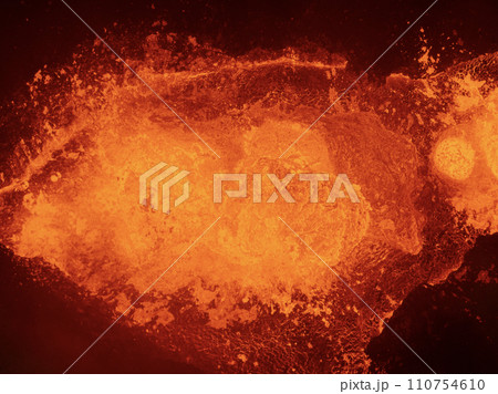 Aerial view of a hot volcanic crater, close-up 110754610