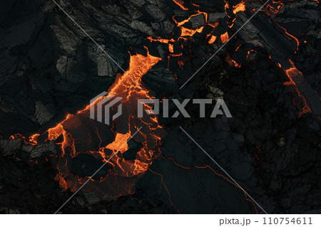 Aerial view of the texture of a solidifying lava field, close-up 110754611