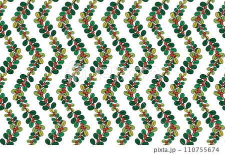 Illustration, Pattern of Banyan tree with fruits on white background. 110755674