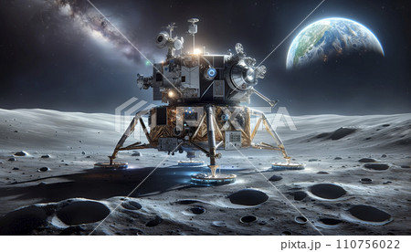 無人探査機が月面着陸した様子。AI画像。 110756022