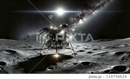 無人探査機が月面着陸した様子。AI画像。 110756029