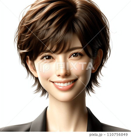 笑顔が可愛い女性モデルの白バック撮影 110756849