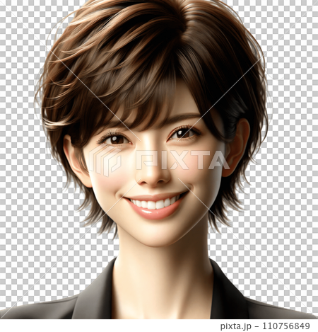 笑顔が可愛い女性モデルの白バック撮影 110756849