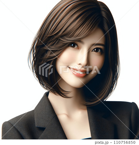 笑顔が可愛い女性モデルの白バック撮影 110756850
