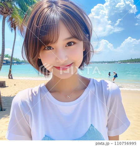 ビーチに立つ女子高生(Generative AI) 110756995