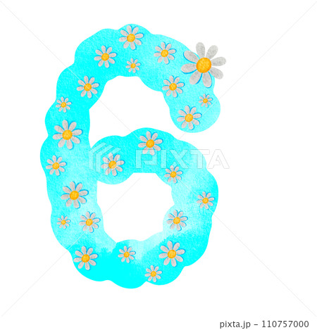 Illustration, number, png, blue with white flowers 110757000