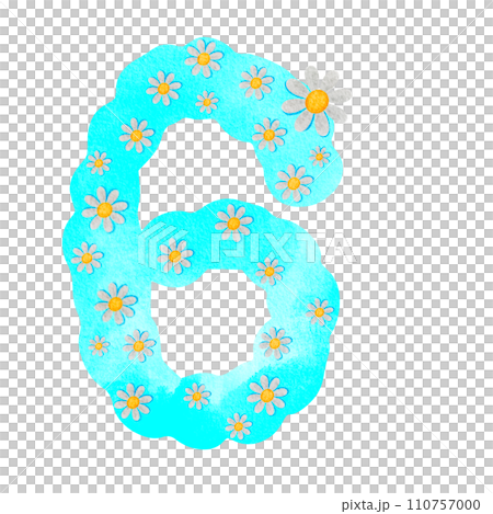 Illustration, number, png, blue with white flowers 110757000