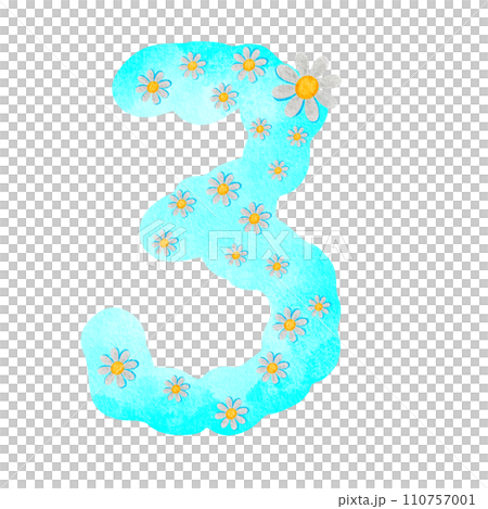 Illustration, number, png, blue with white flowers 110757001