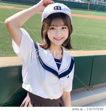 野球の試合を応援している女子高生(Generative AI) 110757030