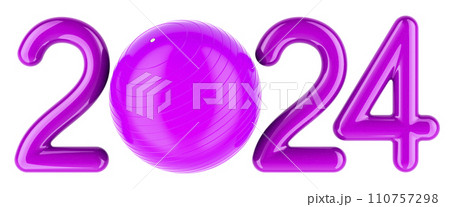 Fitness 2023 with Fitball, Yoga Ball or Exercise Ball, concept. 3D rendering 110757298