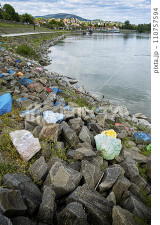 Scenery of Szentendre town with colorful stones and Danube river, Hungary 110757594