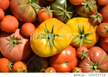 organic heirloom, tomatoes, as background 110757714