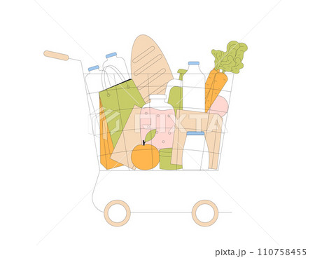 Food. Shopping cart with grocery. Food. Shopping cart with grocery. 110758455