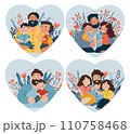A series of Father's Day themed images showcasing fathers of bonding and adventure with their children. These illustrations capture the essence of fatherly love. Vector illustration 110758468