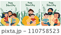 A series of Father's Day themed images showcasing fathers of bonding and adventure with their children. These illustrations capture the essence of fatherly love. Vector illustration 110758523