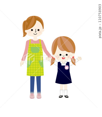 お母さんと制服を着た幼稚園児 お母さんと制服を着た幼稚園児 110758903