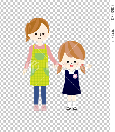 穿著制服的幼兒園孩子和母親在一起 110758903