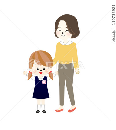 制服を着た女の子とお母さんのイラスト 110758921