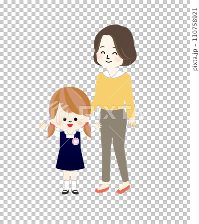 制服を着た女の子とお母さんのイラスト 110758921