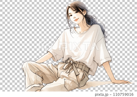 水彩画ふうに描いたお姉さんの画像 水彩画ふうに描いたお姉さんの画像 110759016