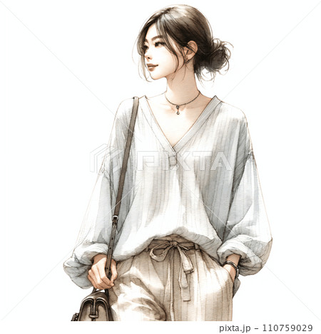 水彩画ふうに描いたお姉さんの画像 110759029