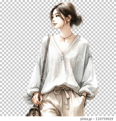 水彩画ふうに描いたお姉さんの画像 110759029