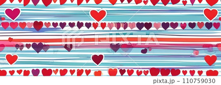 Valentines day flat abstract red, blue hearts pastel background banner. Perfect for Valentines Day card, romantic themed design, voucher, greeting card, wrapping paper. Concept love. Copy space. 110759030
