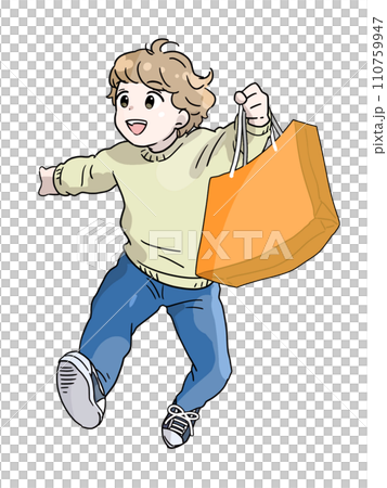 紙袋を持ってはしゃぐ少年 110759947