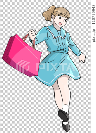 girl running with a paper bag girl running with a paper bag 110759948