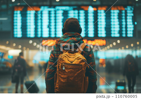 AI-generated content. Traveler at airport terminal. Travel concept. Generative AI 110760005