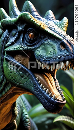 Closeup of a dinosaur illustration 3d drawing cartoon artwork Closeup of a dinosaur illustration 3d drawing cartoon artwork 110760065