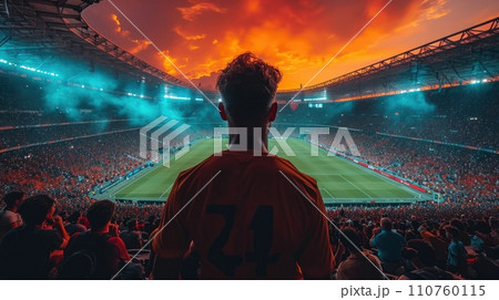 AI-generated content. Soccer fan or football fan at cheering while winning match. Generative AI AI-generated content. Soccer fan or football fan at cheering while winning match. Generative AI 110760115