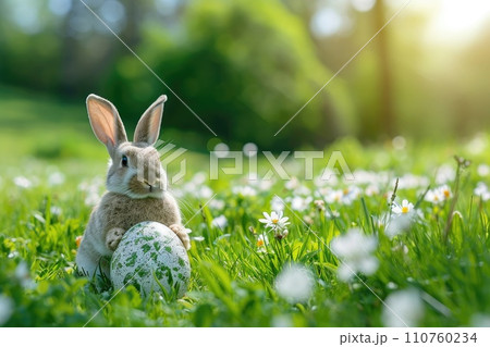 AI-generated content. Easter egg on green field. background Generative AI 110760234