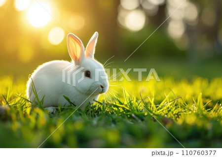 AI-generated content. Easter egg on green field. background Generative AI 110760377