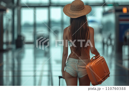 AI-generated content. Traveler at airport terminal. Travel concept. Generative AI 110760388