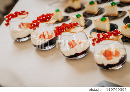 Dessert buffet with delicious sweet bakery and coffee-snack with stylish banks of lemonade and tea Dessert buffet with delicious sweet bakery and coffee-snack with stylish banks of lemonade and tea 110760395