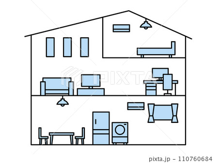 3階建て住宅のシンプルな断面図 110760684