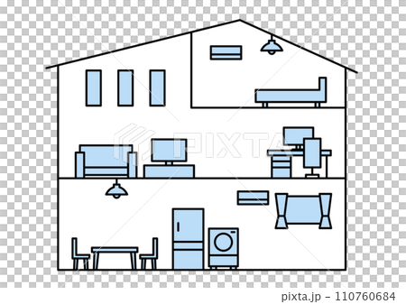 3階建て住宅のシンプルな断面図 110760684