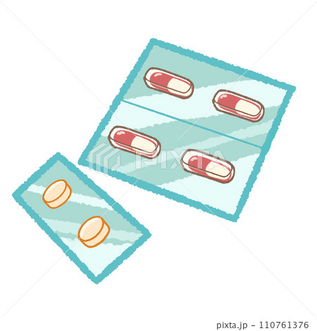 ポップなカプセルタイプと錠剤タイプの薬のイラスト 110761376