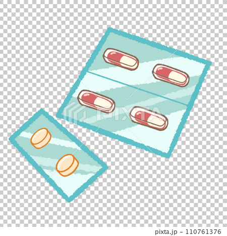 ポップなカプセルタイプと錠剤タイプの薬のイラスト 110761376